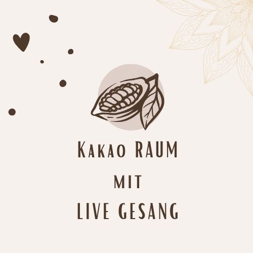 Bild mit Kakao Bohne und Text Kakao Raum und Live Gesang